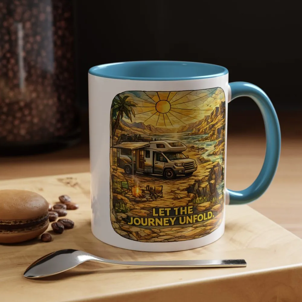 Accent Coffee Mug (11, 15oz) — "Let The Journey Unfold" Design Cubic-Line