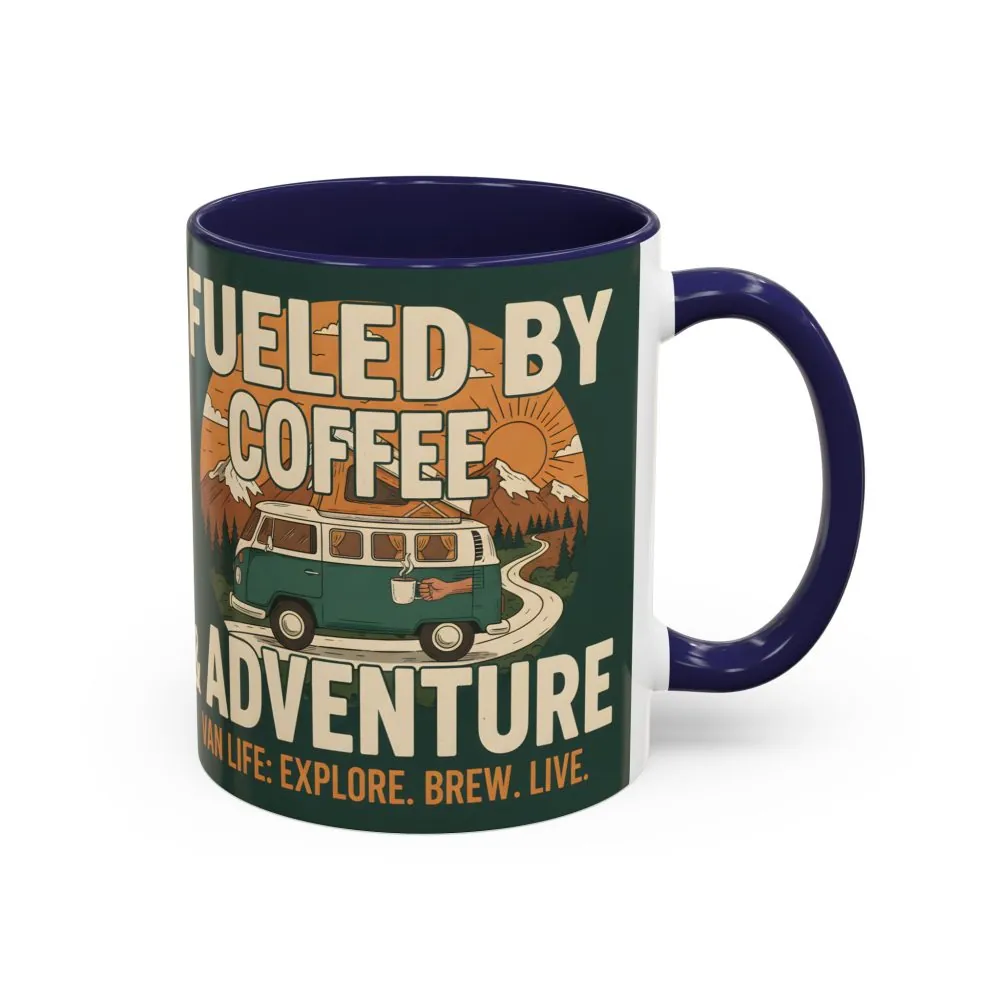 Accent Coffee Mug (11, 15oz) — "Fueled by Coffee & Adventure"