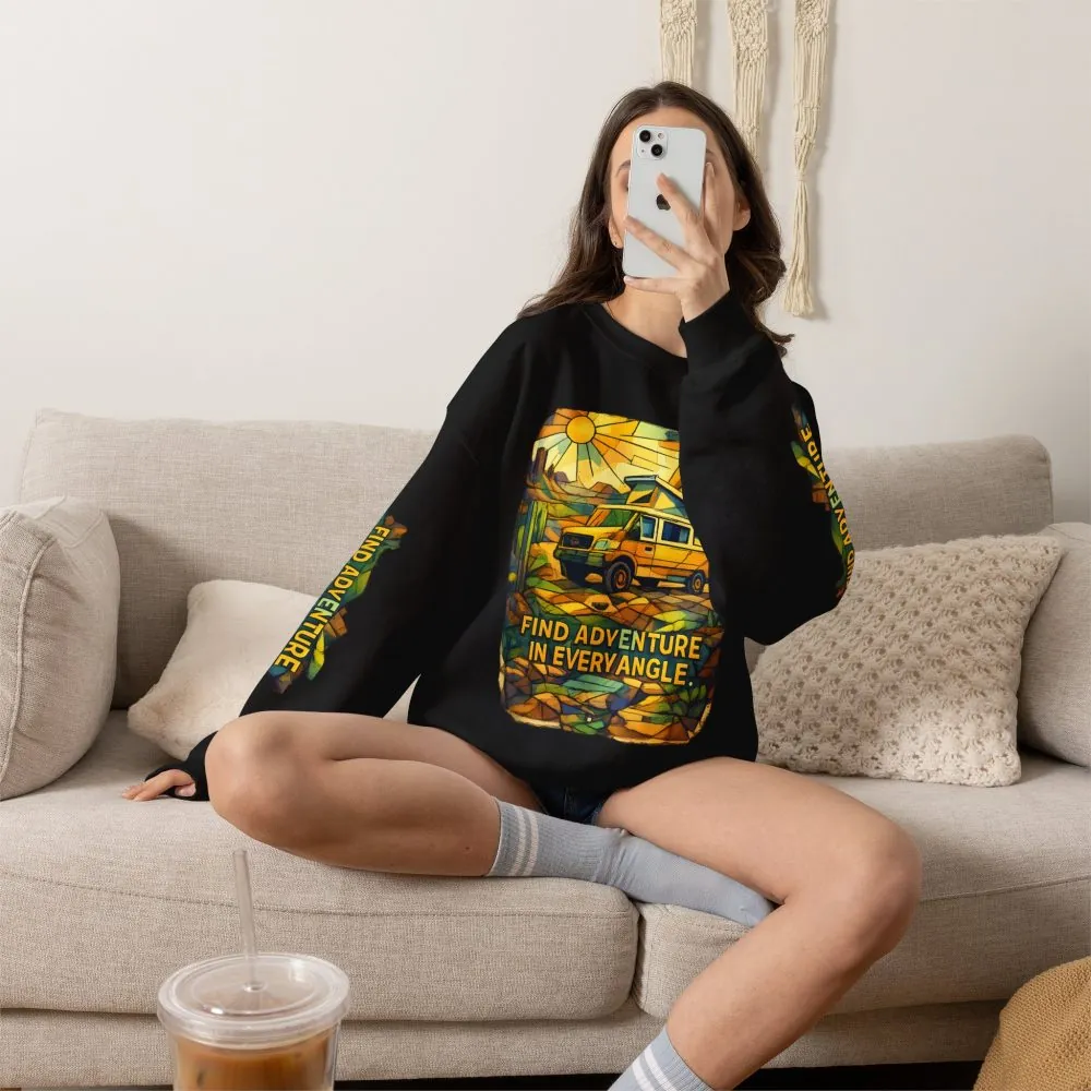 Unisex Heavy Blend™ Crewneck Sweatshirt — "Find Adventure In Every Corner" Design Cubic-Line