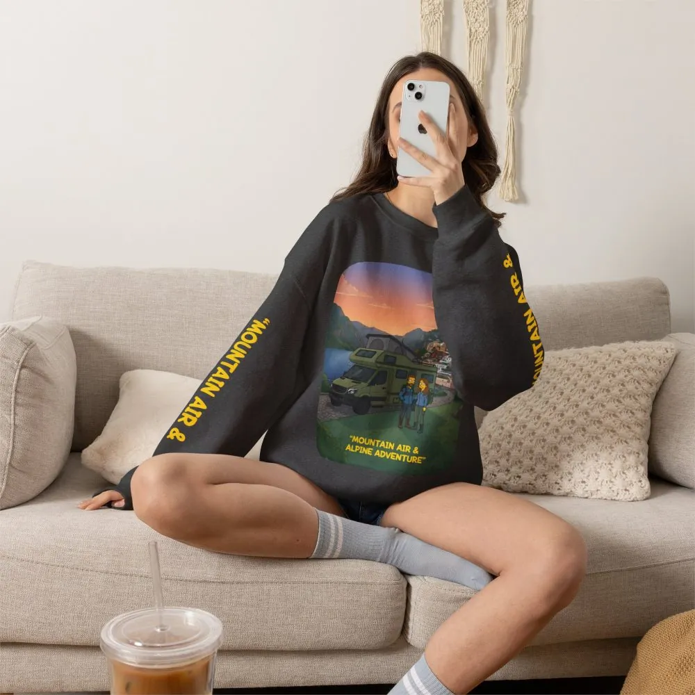 Unisex Heavy Blend™ Crewneck Sweatshirt — "Mountain Air And Alpine Adventure"" Design Sitcom-Line