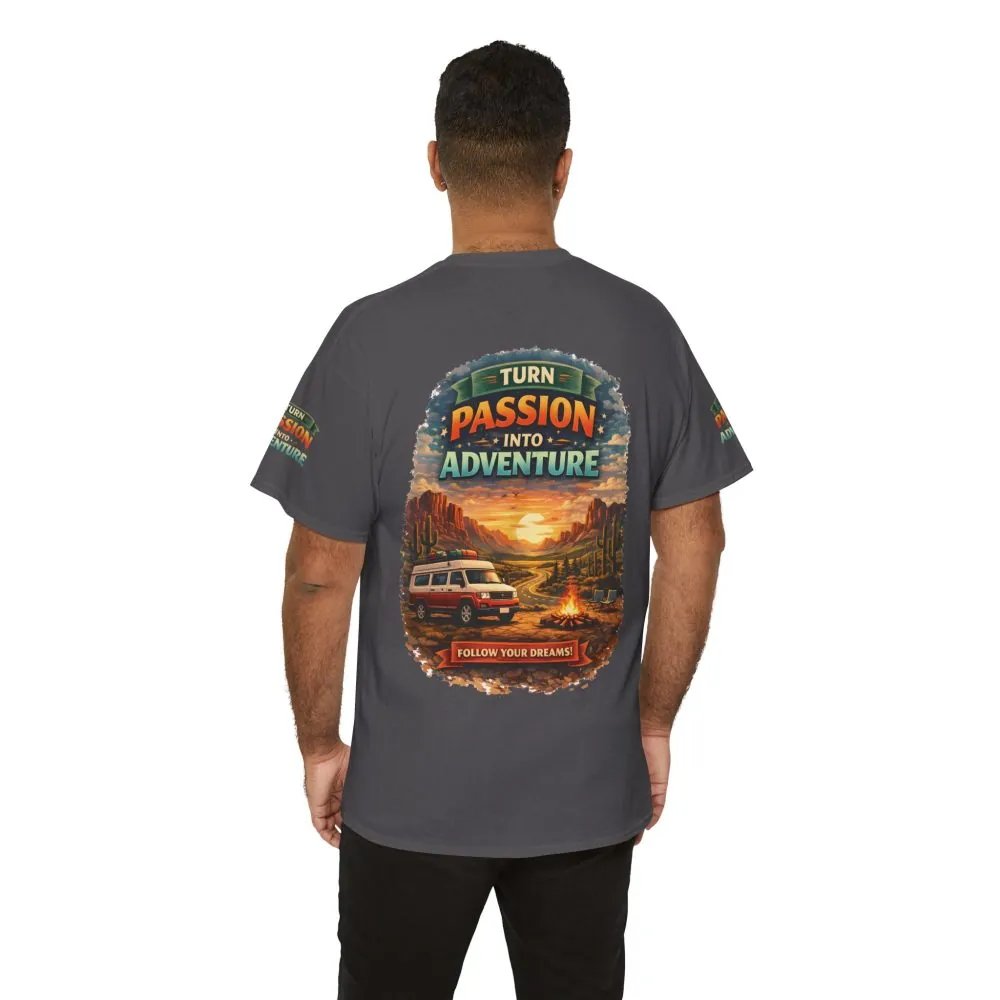 Unisex Heavy Cotton Tee — "Turn Passion Into Adventure" Design Scenic-Line