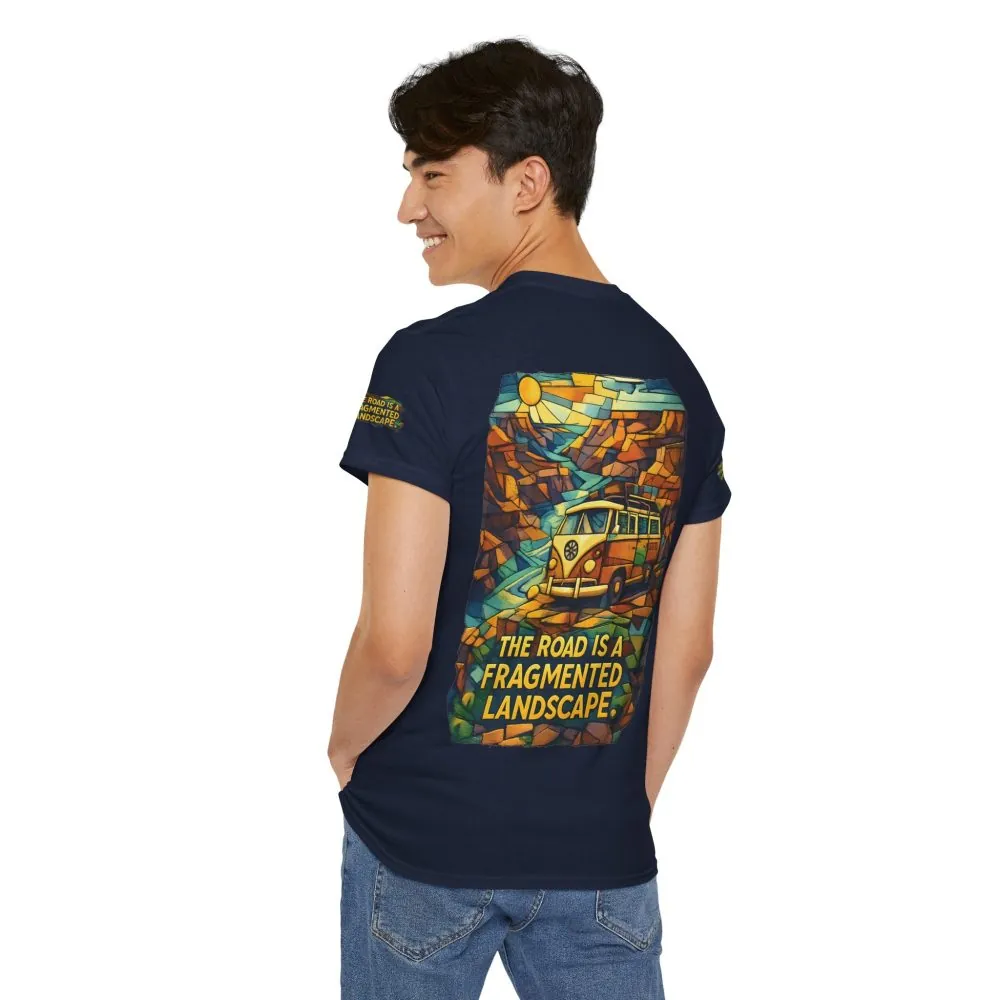 Unisex Heavy Cotton Tee — "The Road Is A Fragmented Landscape" Design Cubic-Line