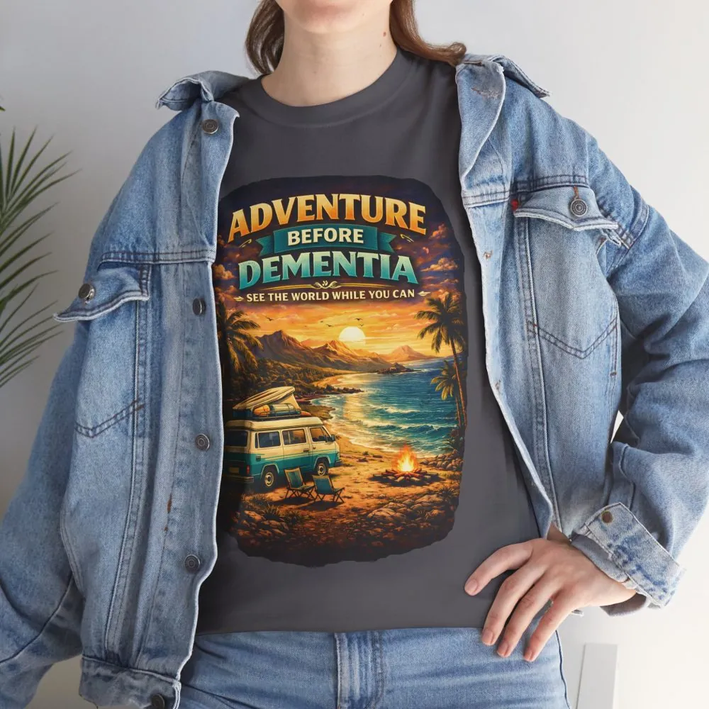 Unisex Heavy Cotton Tee — "Adventure Before Dementia" Design Scenic-Line