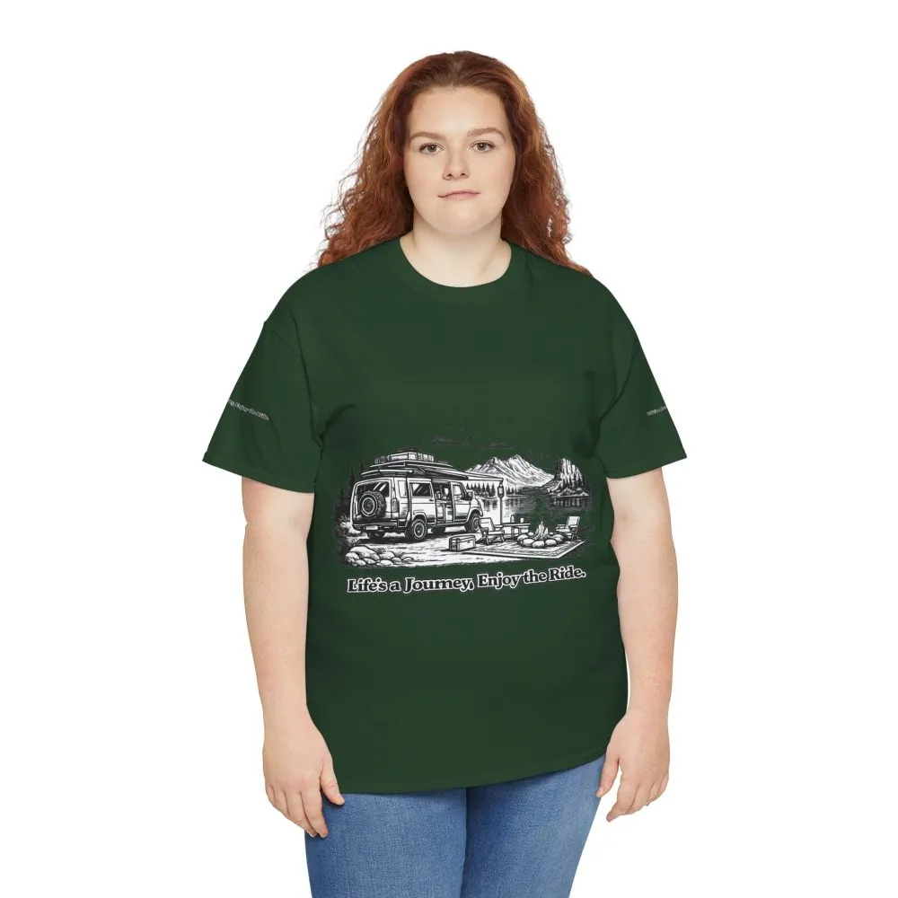 Unisex Heavy Cotton Tee — "Lifes A Journey,Enjoy The Ride" Design Minimal-Line