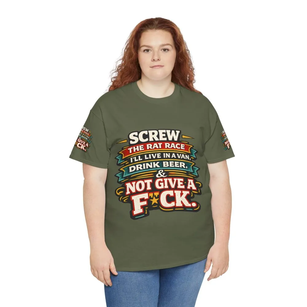 Unisex Heavy Cotton Tee — "Screw The Rat Race" Design F**K-Line
