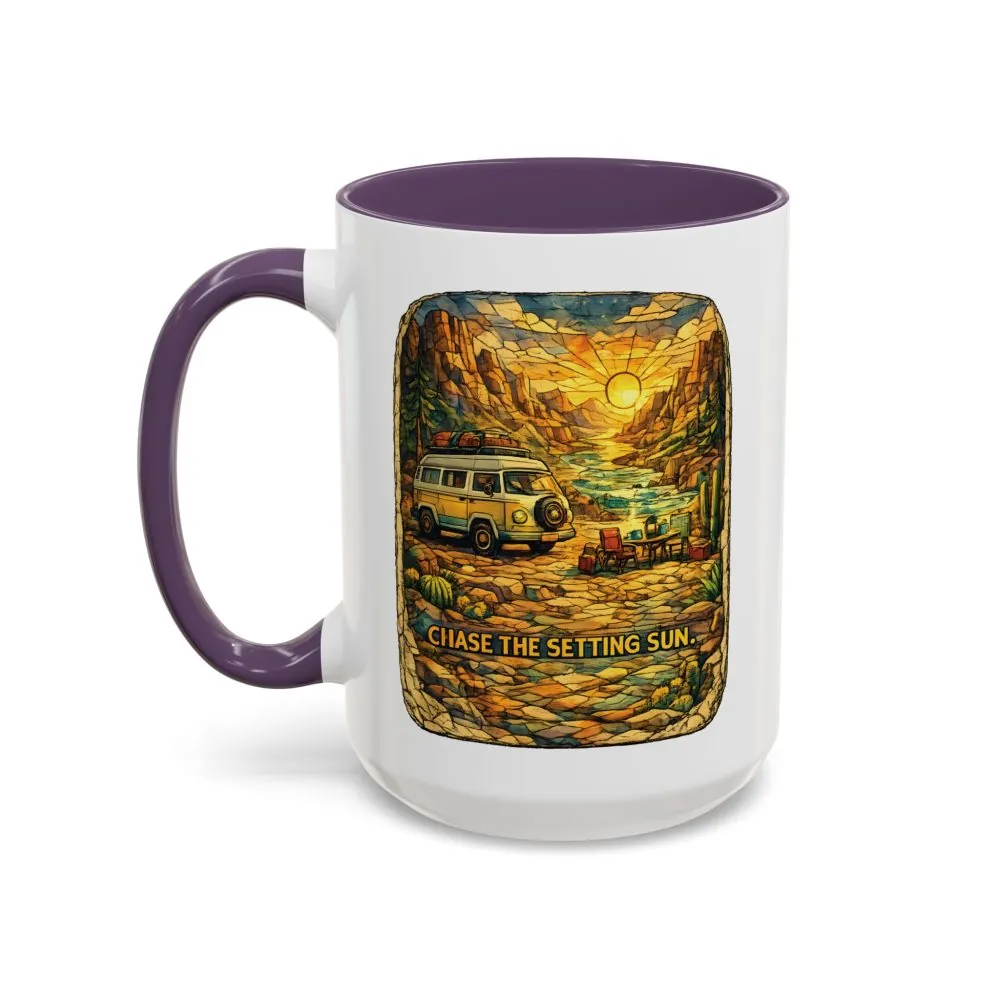 Accent Coffee Mug (11, 15oz) — "Chase The Settings Sun" Design Cubic-Line