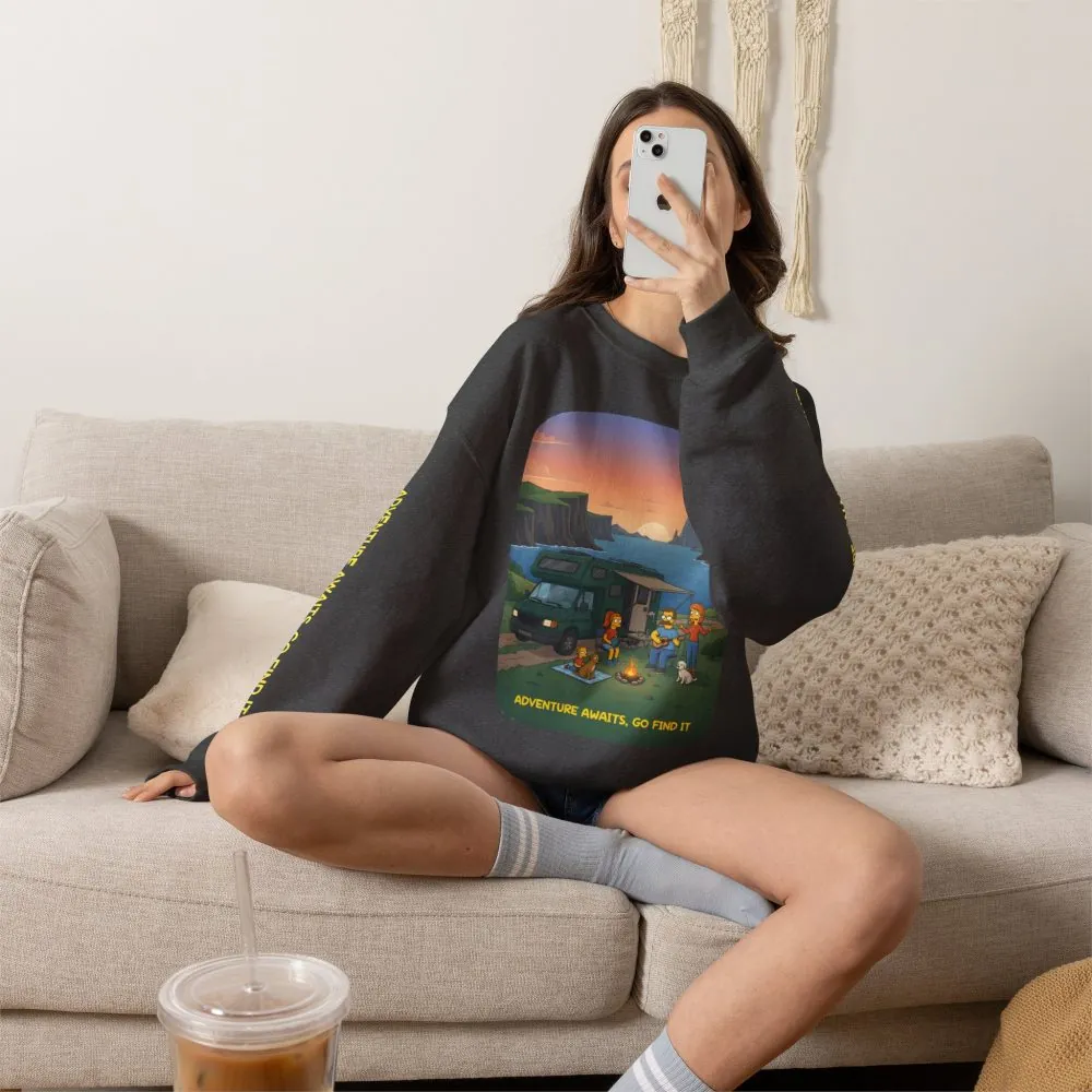 Unisex Heavy Blend™ Crewneck Sweatshirt — "Adventure Awaits-Go Find It"" Design Sitcom-Line