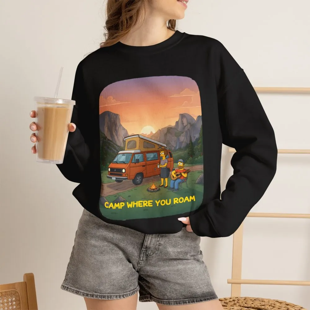 Unisex Heavy Blend™ Crewneck Sweatshirt — "Camp Where You Roam" Design Sitcom-Line