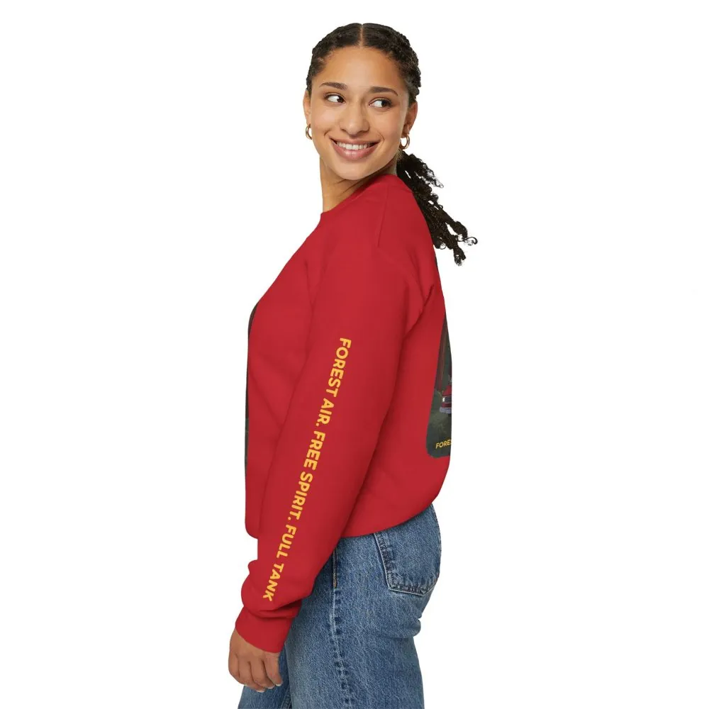 Unisex Heavy Blend™ Crewneck Sweatshirt — "Forest Air Free Spirit Full Tank" Design Sitcom-Line