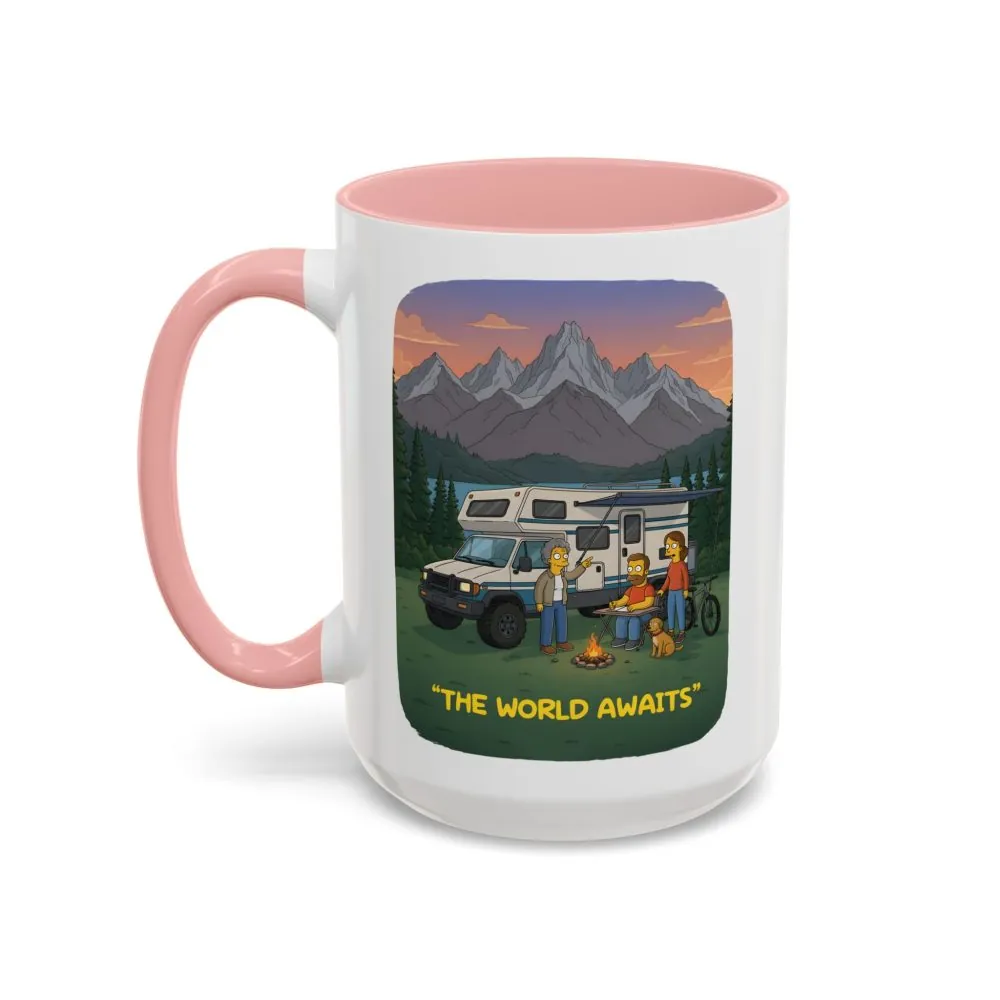 Accent Coffee Mug (11, 15oz) — "The World Awaits" Design Sitcom-Line