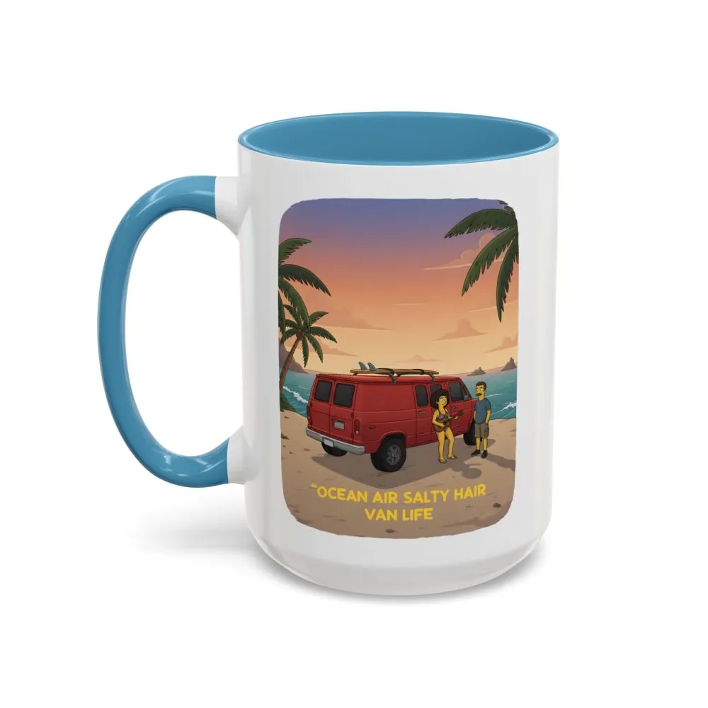 Accent Coffee Mug (11, 15oz) — "Ocean Air Salty Hair Van Life" Design Sitcom-Line