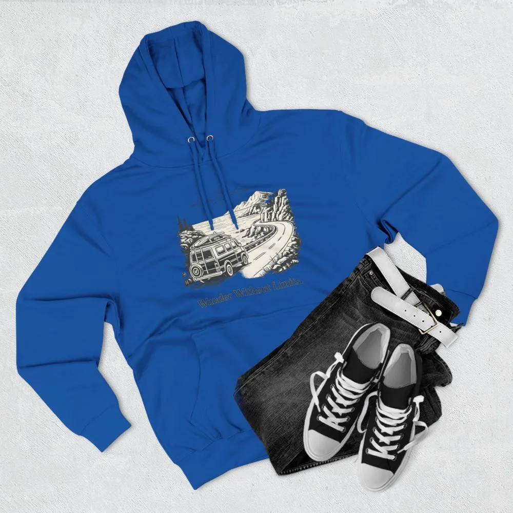 1653996179713144682_2048.jpeg Three-Panel Fleece Hoodie - "Wander Without Limits" Design Minimal-Line