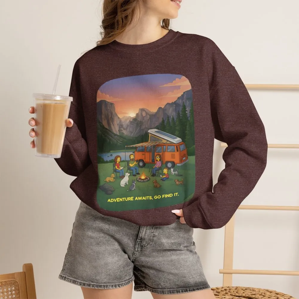 Unisex Heavy Blend™ Crewneck Sweatshirt — "Adventure Awaits-Go Find It"" Design Sitcom-Line