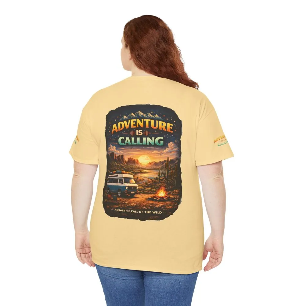 Unisex Heavy Cotton Tee — "Adventure Is Calling" Design Scenic-Line