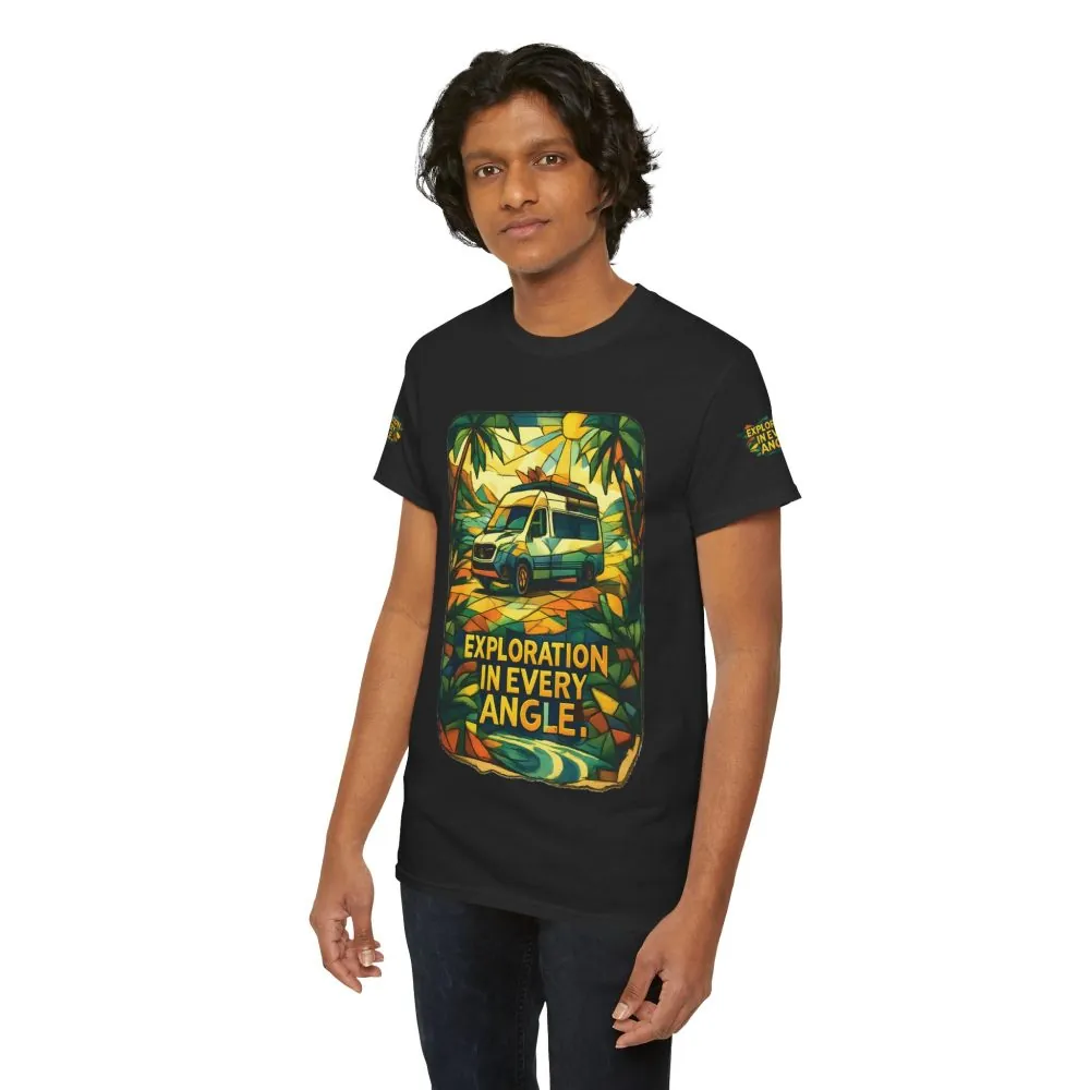 Unisex Heavy Cotton Tee — "Exploration In Every Angle" Design Cubic-Line
