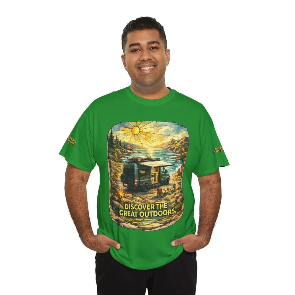 Unisex Heavy Cotton Tee — "Discover The Great Outdoors" Design Cubic-Line