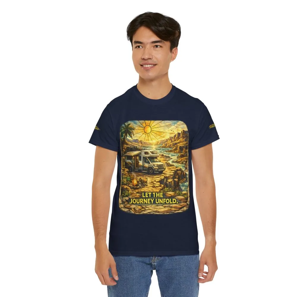 Unisex Heavy Cotton Tee — "Let The Journey Unfold" Design Cubic-Line