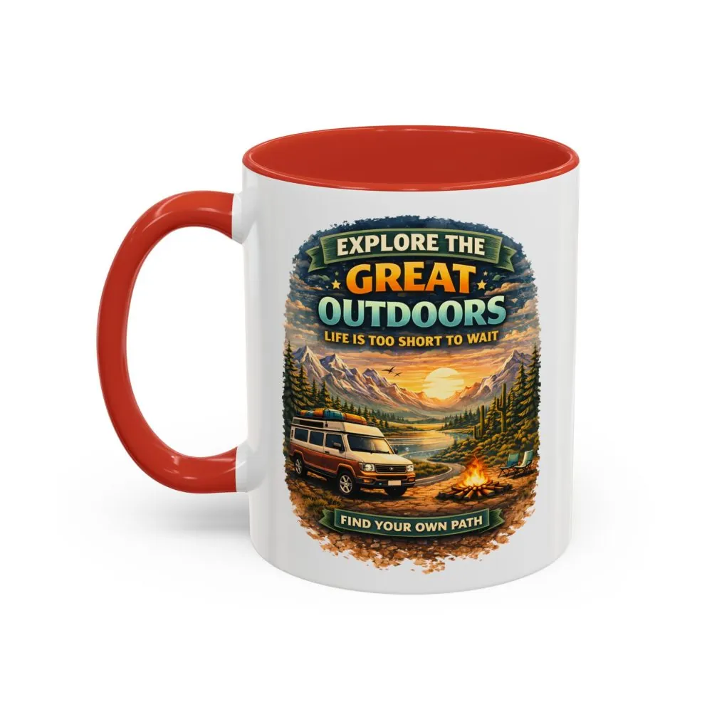 Accent Coffee Mug (11, 15oz) — "Explore The Great Outdoors" Design Scenic-Line