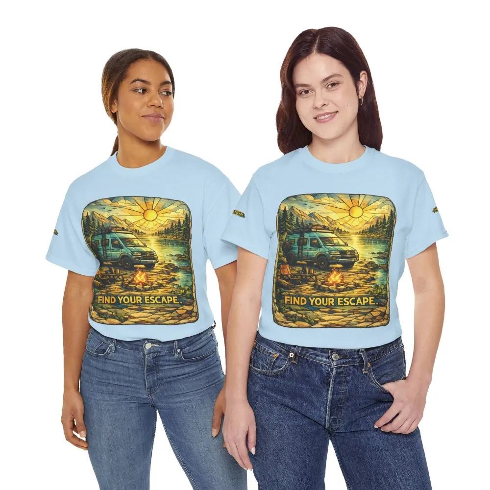Unisex Heavy Cotton Tee — "Find Your Escape" Design Cubic-Line