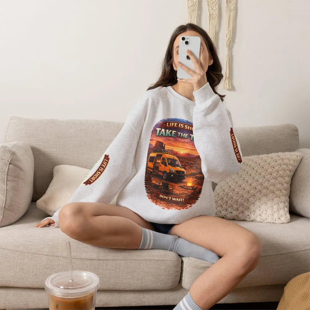 Unisex Heavy Blend™ Crewneck Sweatshirt — "Live Is Short Take The Trip" Design Scenic-Line
