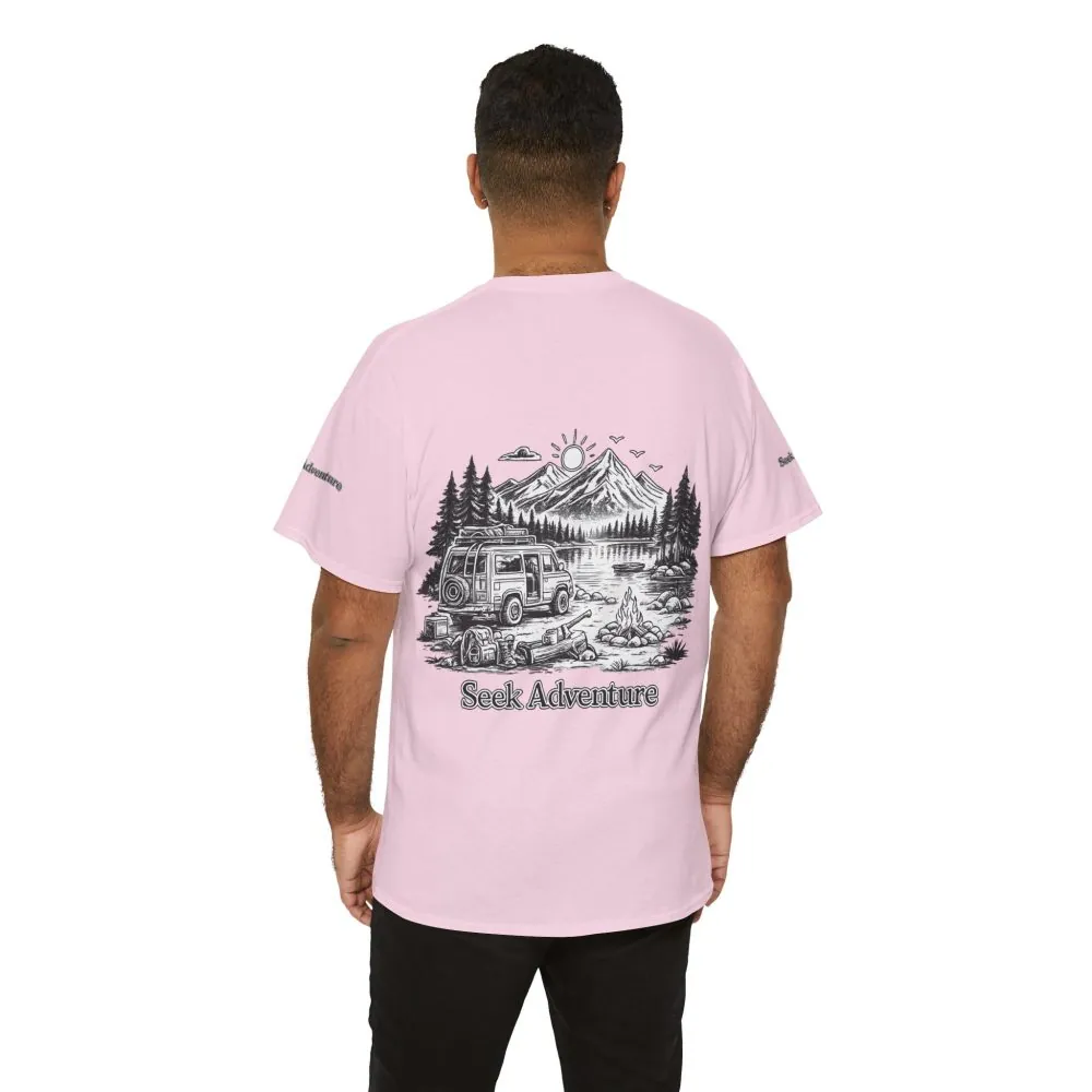 Unisex Heavy Cotton Tee — "Seek Adventure" Design Minimal-Line