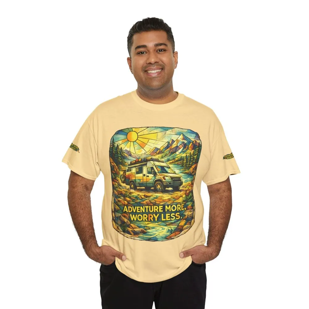 Unisex Heavy Cotton Tee — "Adventure More Worry Less" Design Cubic-Line