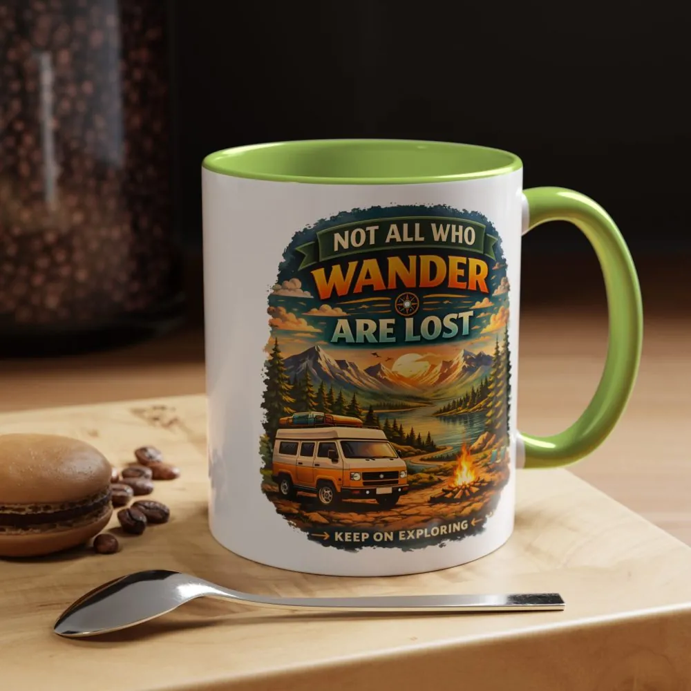 Accent Coffee Mug (11, 15oz) — "Not All Who Wander Are Lost" Design Scenic-Line