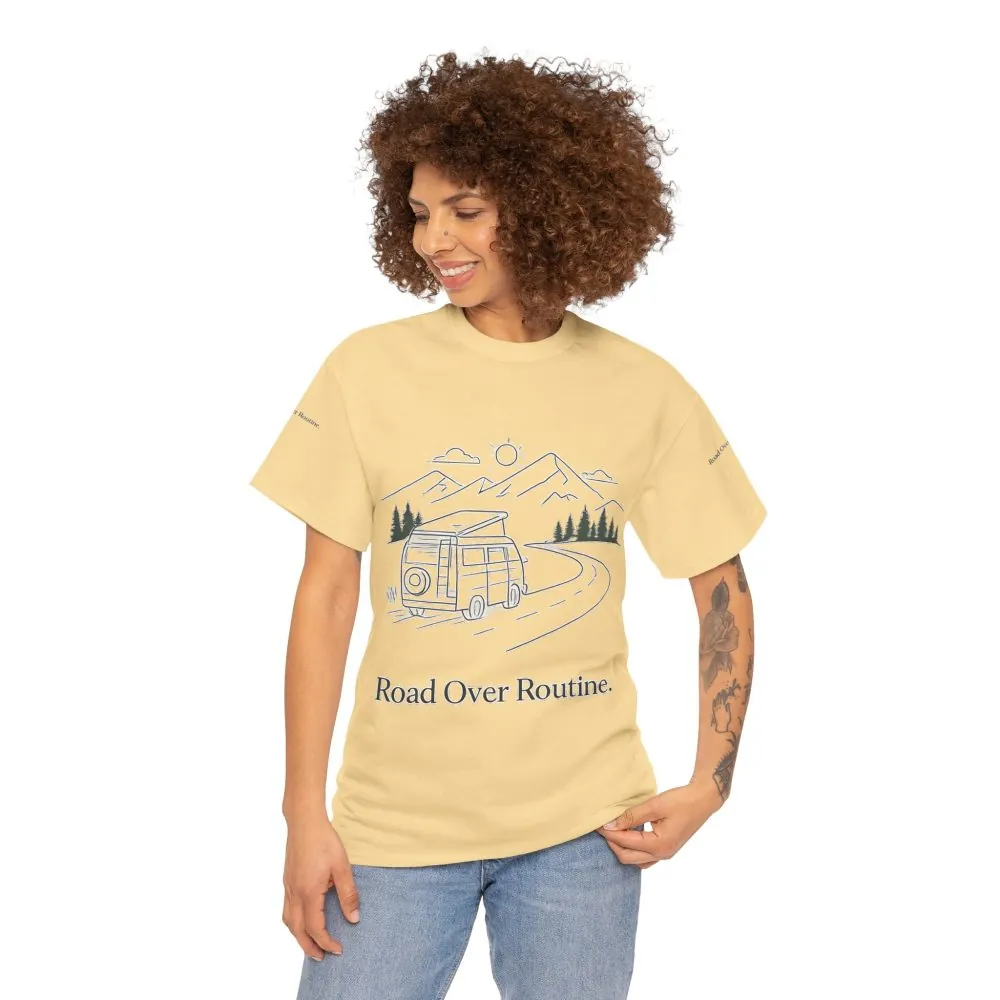 16578396323435746444_2048.jpeg Unisex Heavy Cotton Tee — "Road Over Routine" Design Minimal-Line