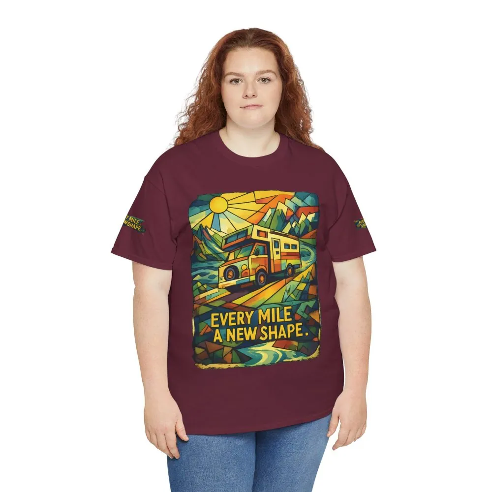 Unisex Heavy Cotton Tee — "Every Mile A New Shape" Design Cubic-Line