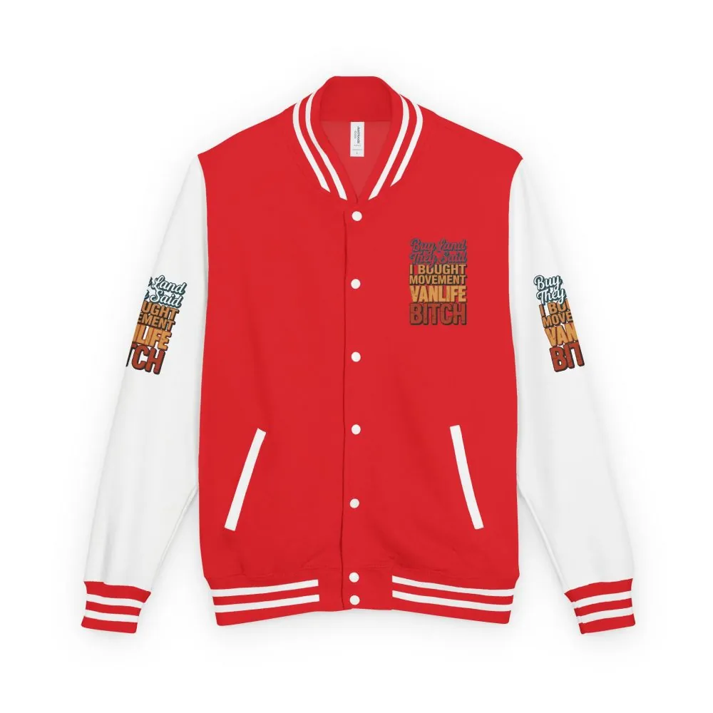 16597087397140354632_2048.jpeg Unisex Heavyweight Letterman Jacket — "Buy Land They Said" Design F**K-Line