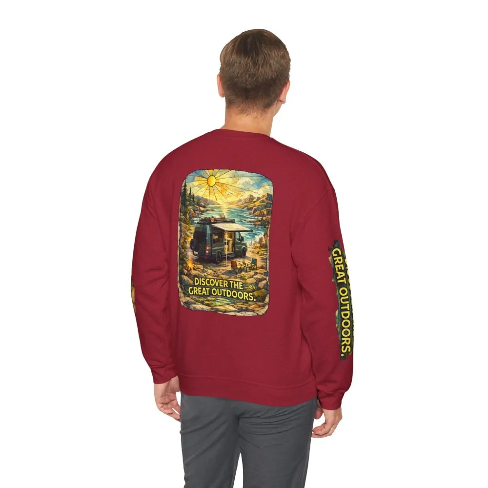 Unisex Heavy Blend™ Crewneck Sweatshirt — "Discover The Great Outdoors" Design Cubic-Line