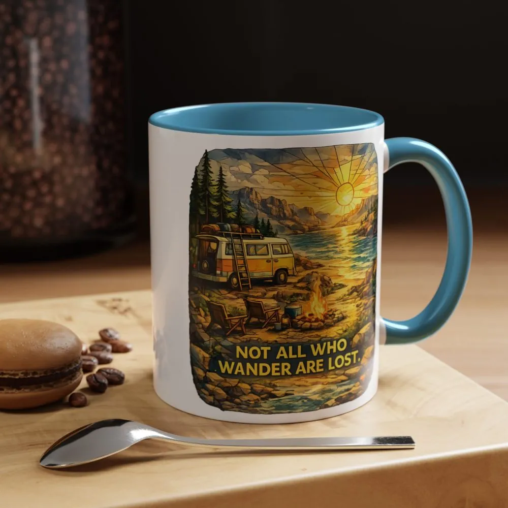 Accent Coffee Mug (11, 15oz) — "Not All Who Wander Are Lost" Design Cubic-Line