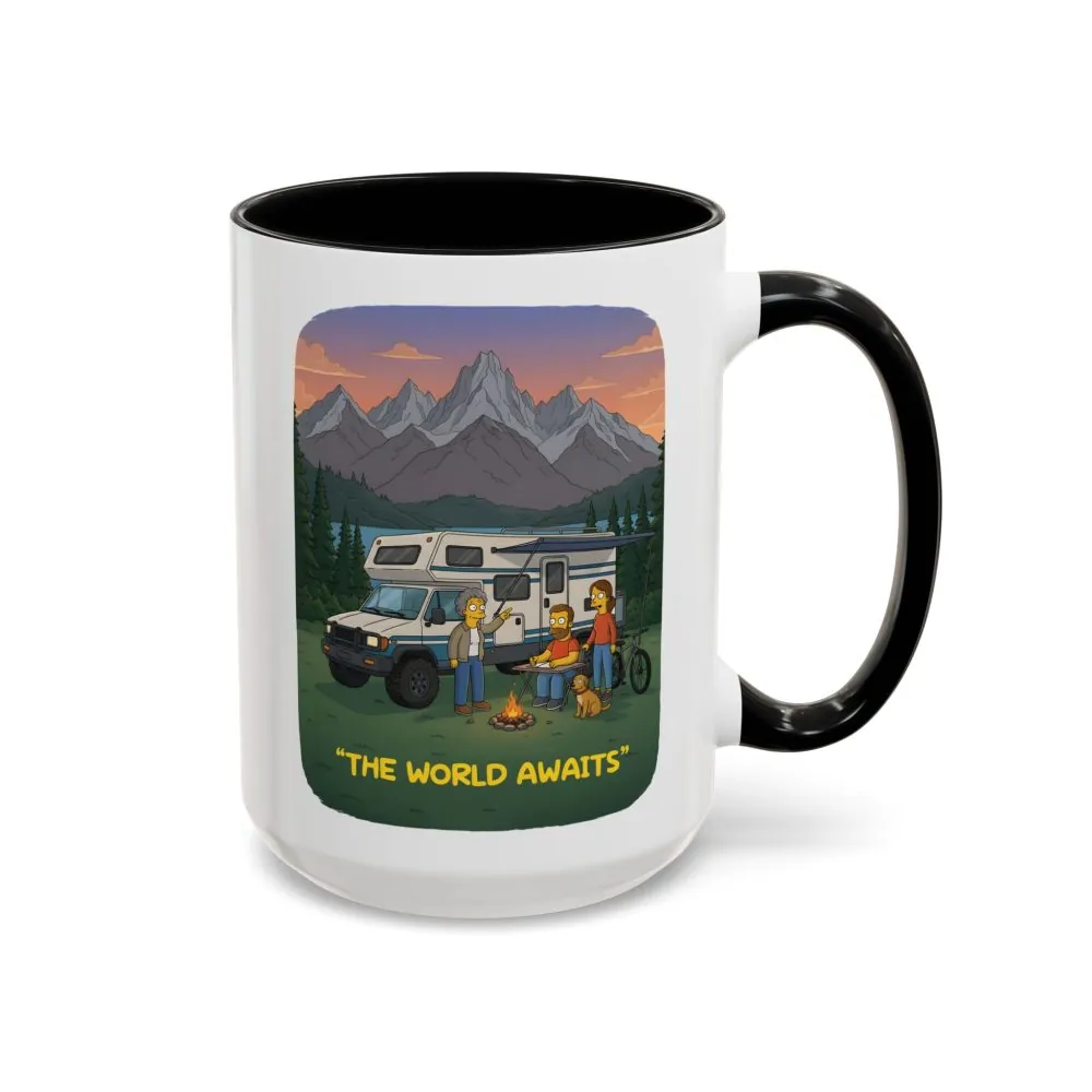 Accent Coffee Mug (11, 15oz) — "The World Awaits" Design Sitcom-Line