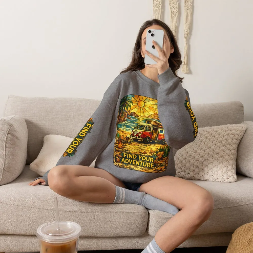 Unisex Heavy Blend™ Crewneck Sweatshirt — "Find Your Adventure" Design Cubic-Line