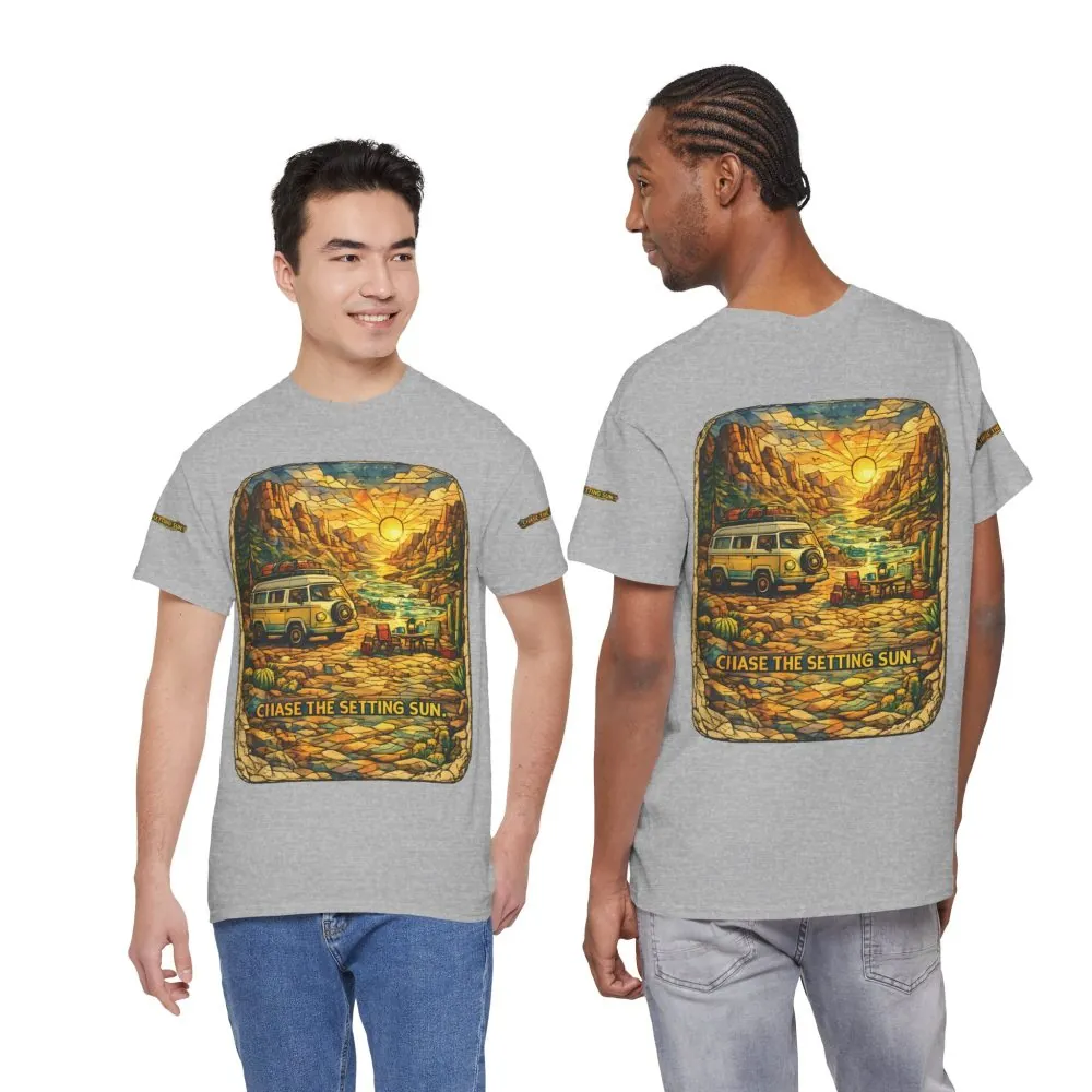 Unisex Heavy Cotton Tee — "Chase The Settings Sun" Design Cubic-Line