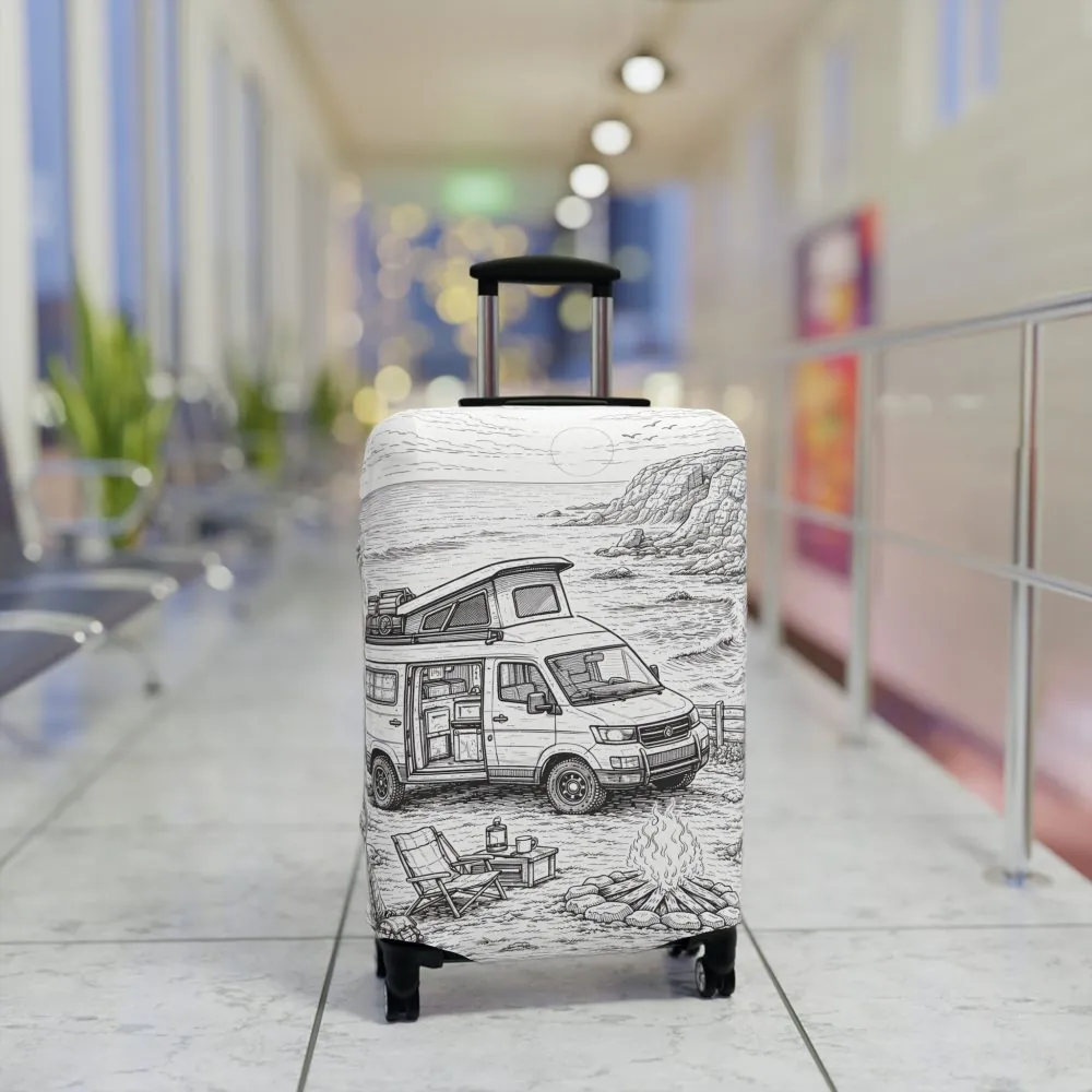 Luggage Cover — Adventure Camper Sketch Travel Suitcase