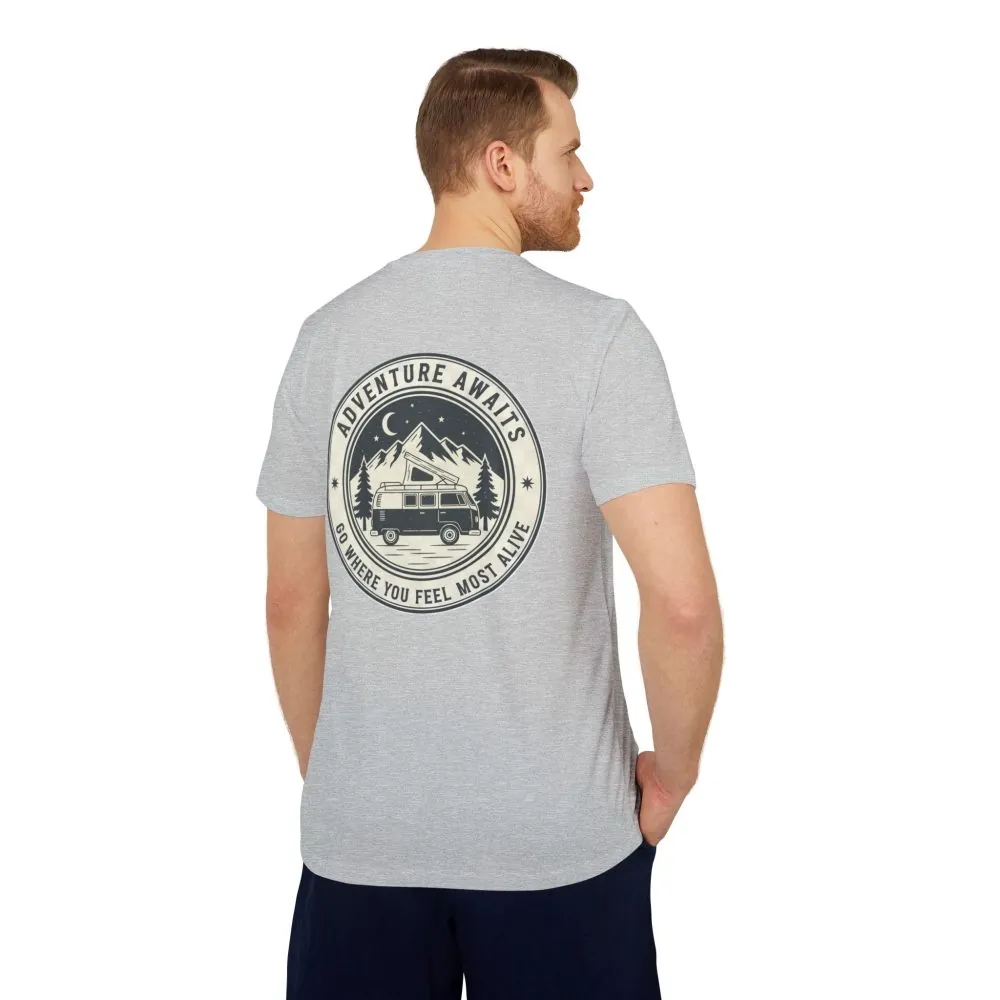 T-Shirt(Adidas) - 'Adventure Awaits-Go Where You Feel Most Alive' (Front + back printed)