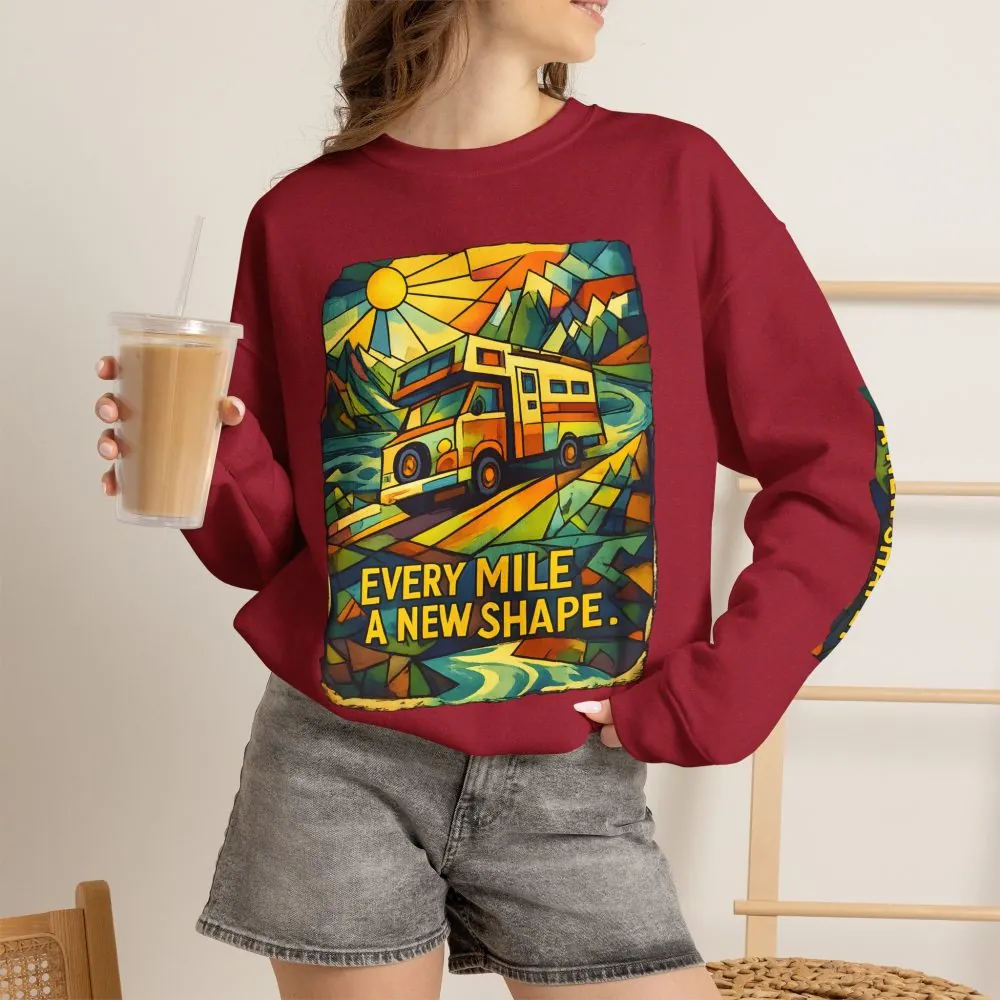 16642666393103586403_2048.jpeg Unisex Heavy Blend™ Crewneck Sweatshirt — "Every Mile A New Shape" Design Cubic-Line