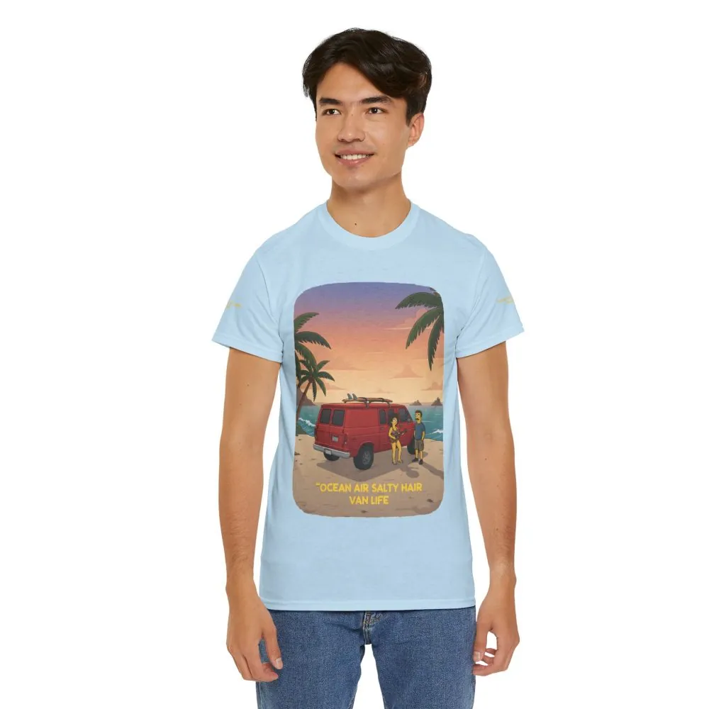 Unisex Heavy Cotton Tee — "Ocean Air Salty Hair Van Life" Design Sitcom-Line