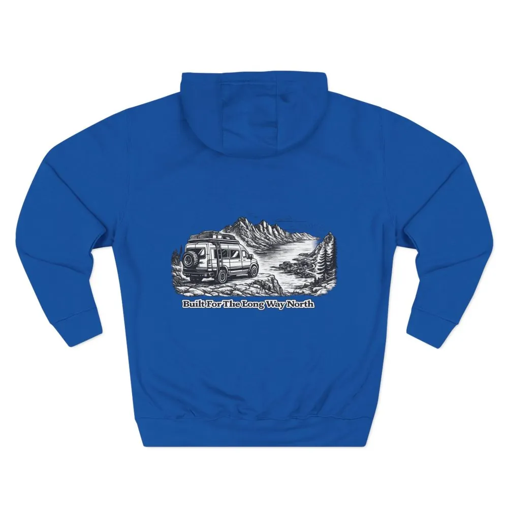 Three-Panel Fleece Hoodie - "Built For The Long Way North" Design Minimal-Line