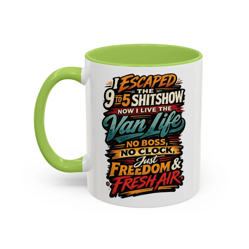 16649829632431414740_2048.jpeg Accent Coffee Mug (11, 15oz) — "I Escaped The 9 To 5" Design F**K-Line