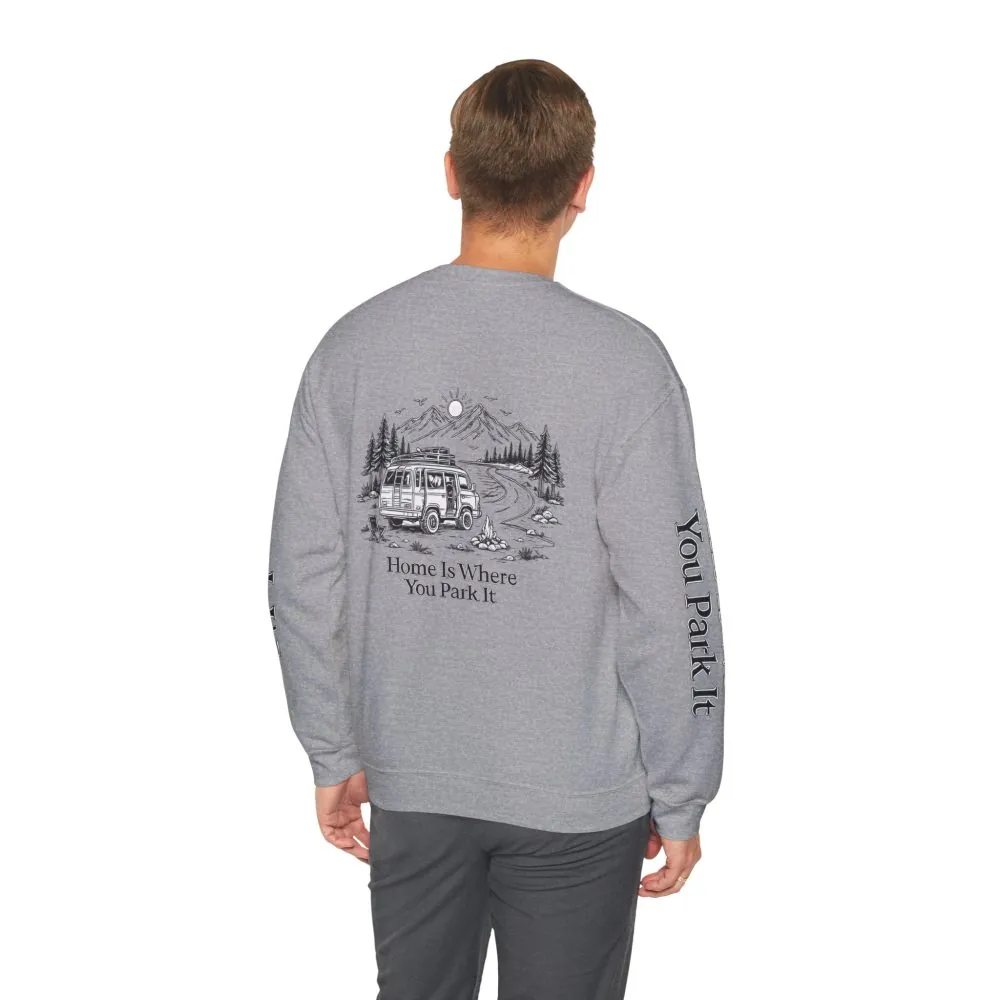 16651300308074589497_2048.jpeg Unisex Heavy Blend™ Crewneck Sweatshirt — "Home Is Where You Park It" Design Minimal-Line