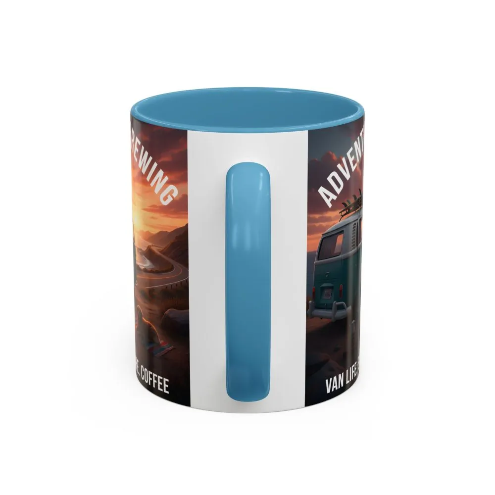 Accent Coffee Mug (11, 15oz) — "Adventure is brewing"