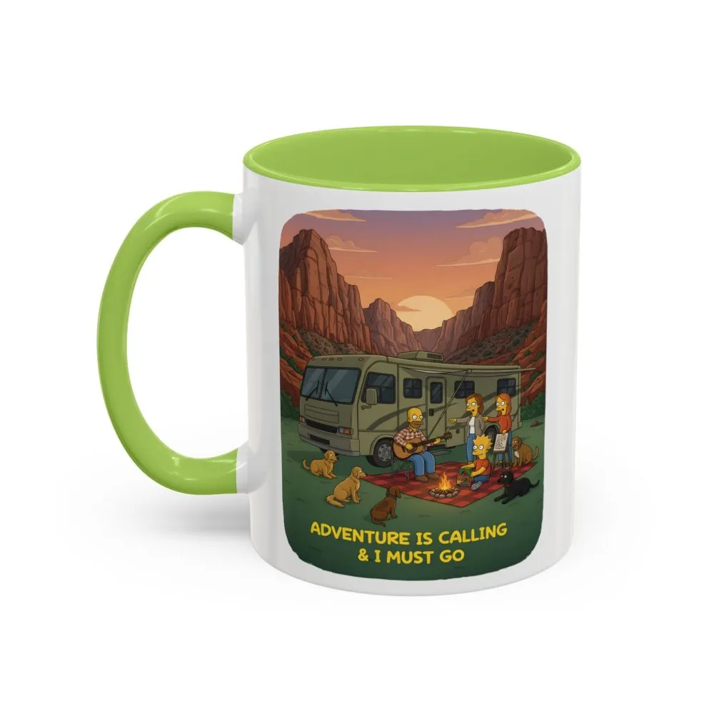 Accent Coffee Mug (11, 15oz) — "Adventure Is Calling-I Must Go" Design Sitcom-Line