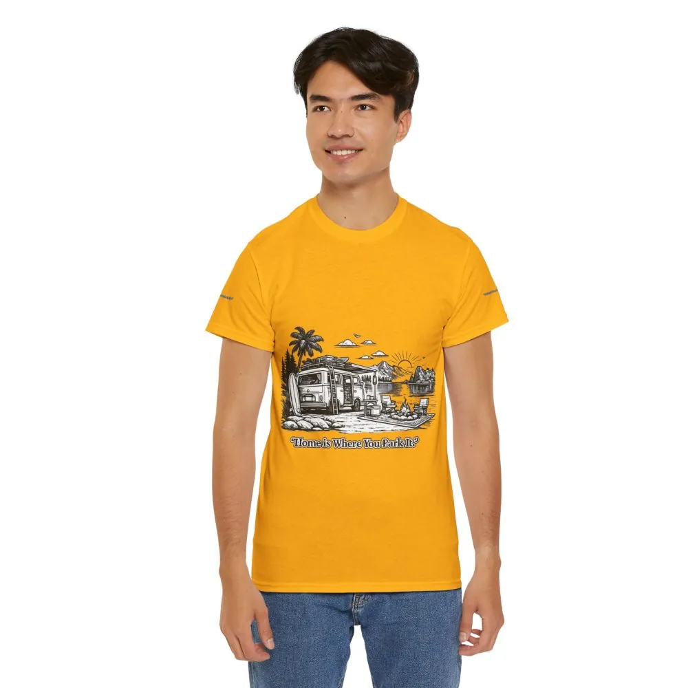 Unisex Heavy Cotton Tee — "Home Is Where You Park It" Design Minimal-Line