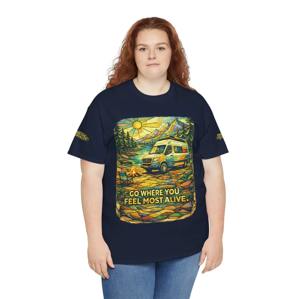 Unisex Heavy Cotton Tee — "Go Where You Feel Most Alive" Design Cubic-Line