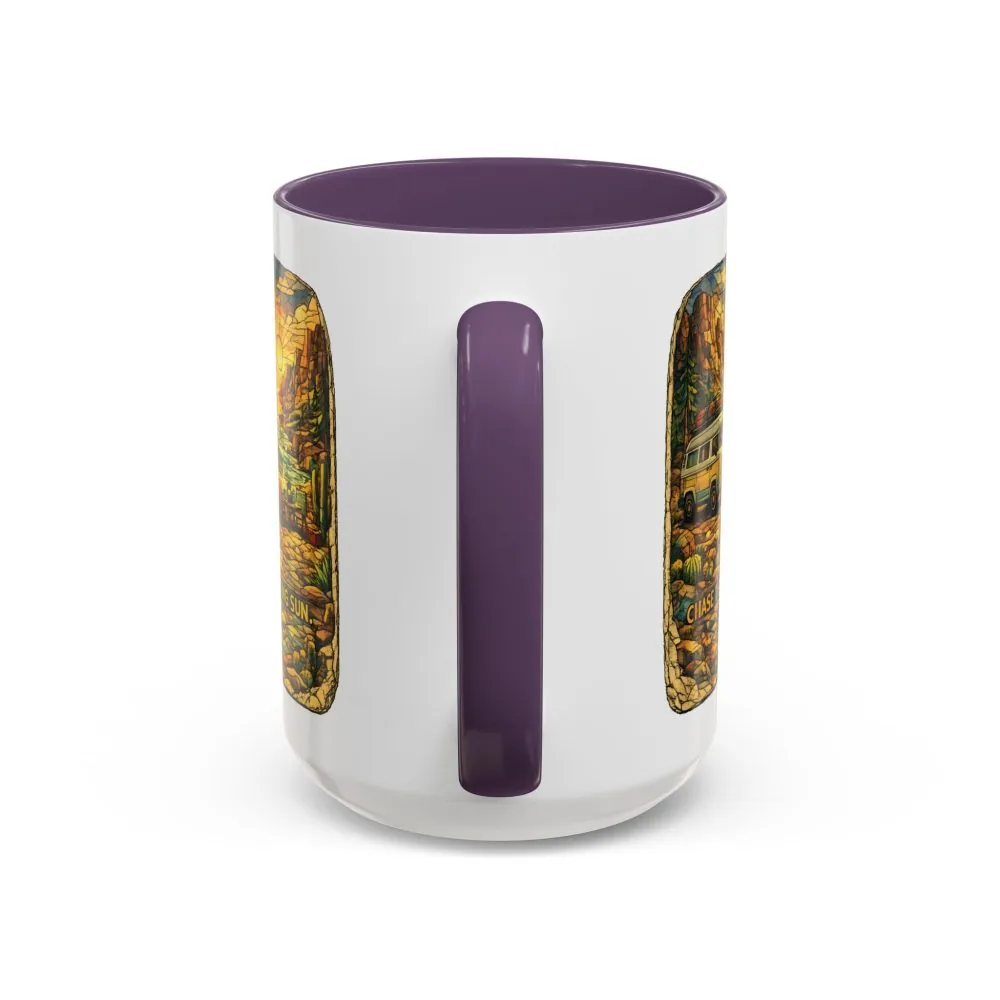Accent Coffee Mug (11, 15oz) — "Chase The Settings Sun" Design Cubic-Line