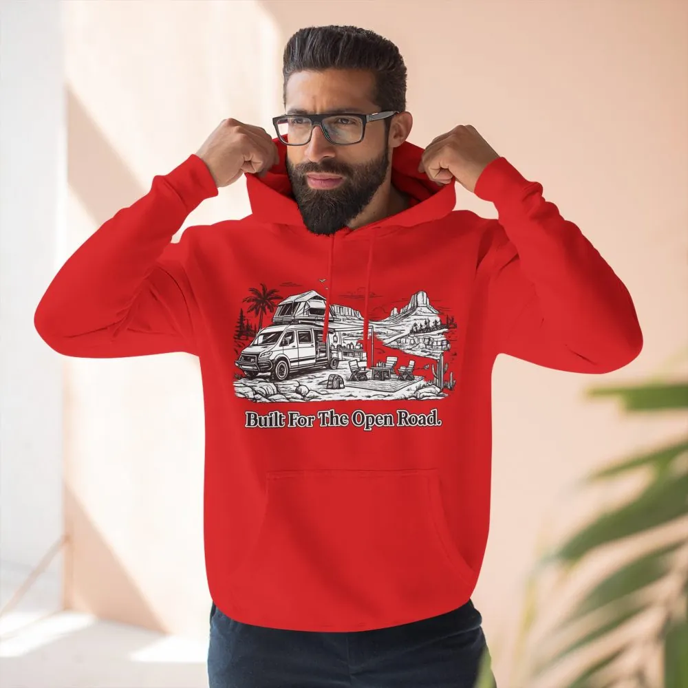 Three-Panel Fleece Hoodie - "Built For The Open Road" Design Minimal-Line