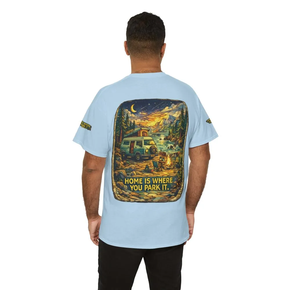 Unisex Heavy Cotton Tee — "Home Is Where You Park It" Design Cubic-Line