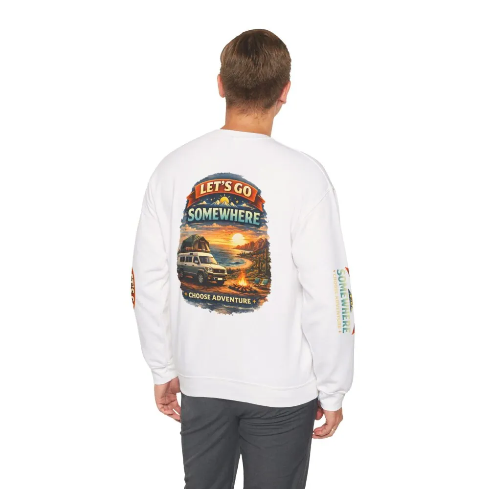 Unisex Heavy Blend™ Crewneck Sweatshirt — "Lets Go Somewhere" Design Scenic-Line